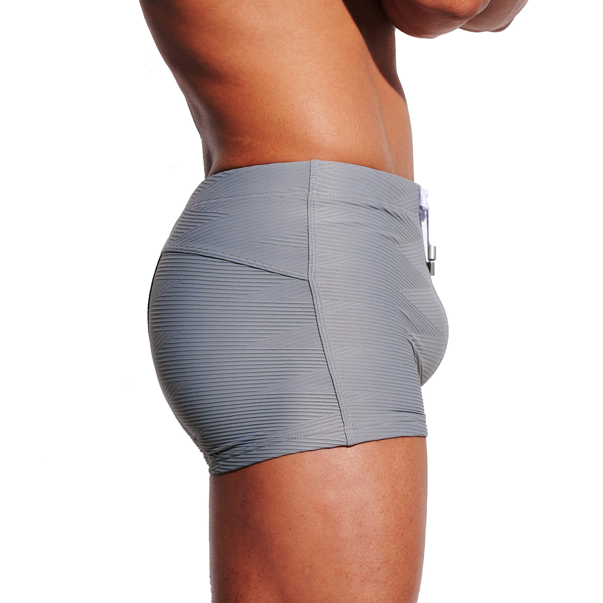Men's Solid Jacquard High‑Stretch Drawstring Swim Trunks Quick‑Dry Sports Swimwear with Built‑in Liner Cup S4630