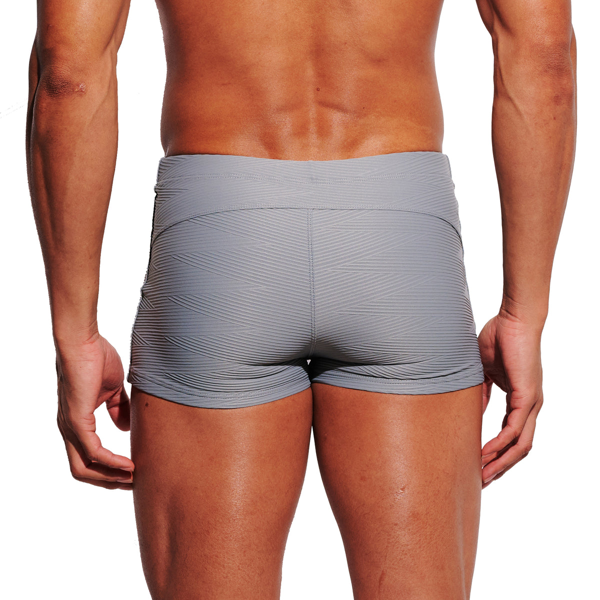 Men's Solid Jacquard High‑Stretch Drawstring Swim Trunks Quick‑Dry Sports Swimwear with Built‑in Liner Cup S4630