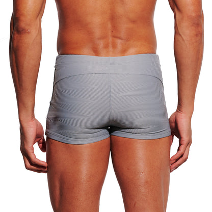 Men's Solid Jacquard High‑Stretch Drawstring Swim Trunks Quick‑Dry Sports Swimwear with Built‑in Liner Cup S4630