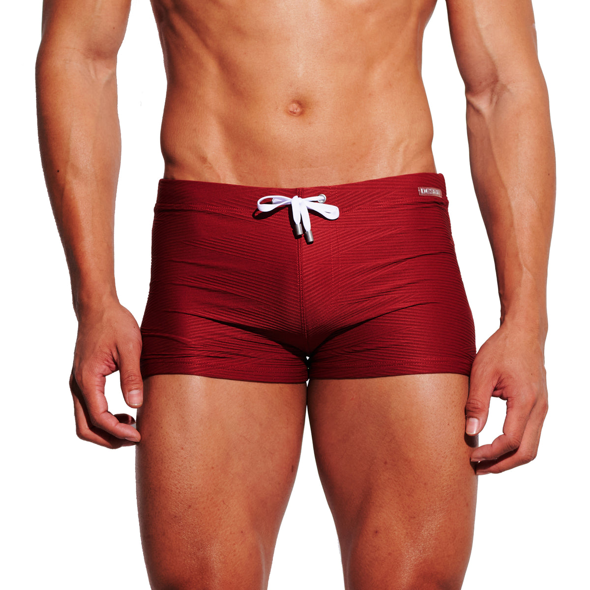 Men's Solid Jacquard High‑Stretch Drawstring Swim Trunks Quick‑Dry Sports Swimwear with Built‑in Liner Cup S4630