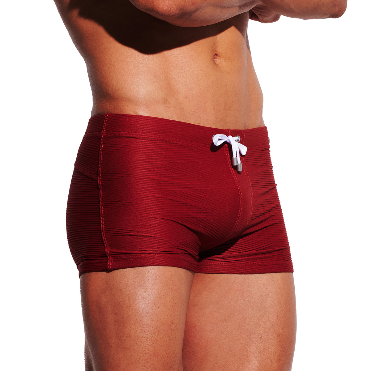 Men's Solid Jacquard High‑Stretch Drawstring Swim Trunks Quick‑Dry Sports Swimwear with Built‑in Liner Cup S4630
