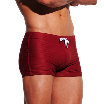 Men's Solid Jacquard High‑Stretch Drawstring Swim Trunks Quick‑Dry Sports Swimwear with Built‑in Liner Cup S4630