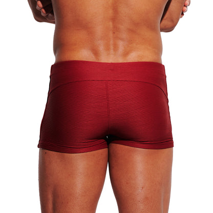 Men's Solid Jacquard High‑Stretch Drawstring Swim Trunks Quick‑Dry Sports Swimwear with Built‑in Liner Cup S4630