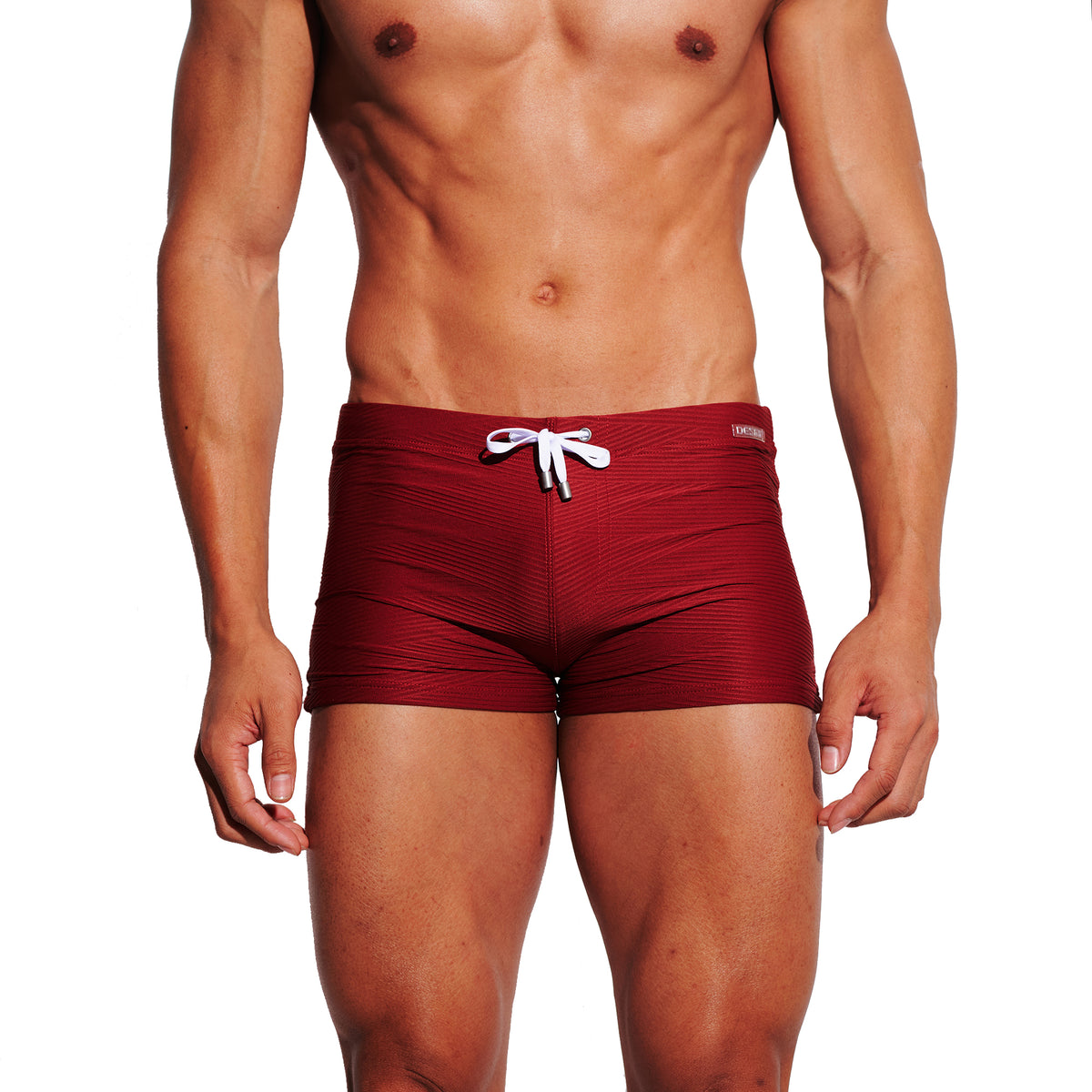 Men's Solid Jacquard High‑Stretch Drawstring Swim Trunks Quick‑Dry Sports Swimwear with Built‑in Liner Cup S4630