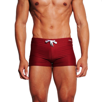 Men's Solid Jacquard High‑Stretch Drawstring Swim Trunks Quick‑Dry Sports Swimwear with Built‑in Liner Cup S4630
