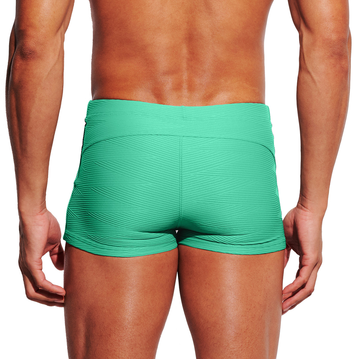 Men's Solid Jacquard High‑Stretch Drawstring Swim Trunks Quick‑Dry Sports Swimwear with Built‑in Liner Cup S4630
