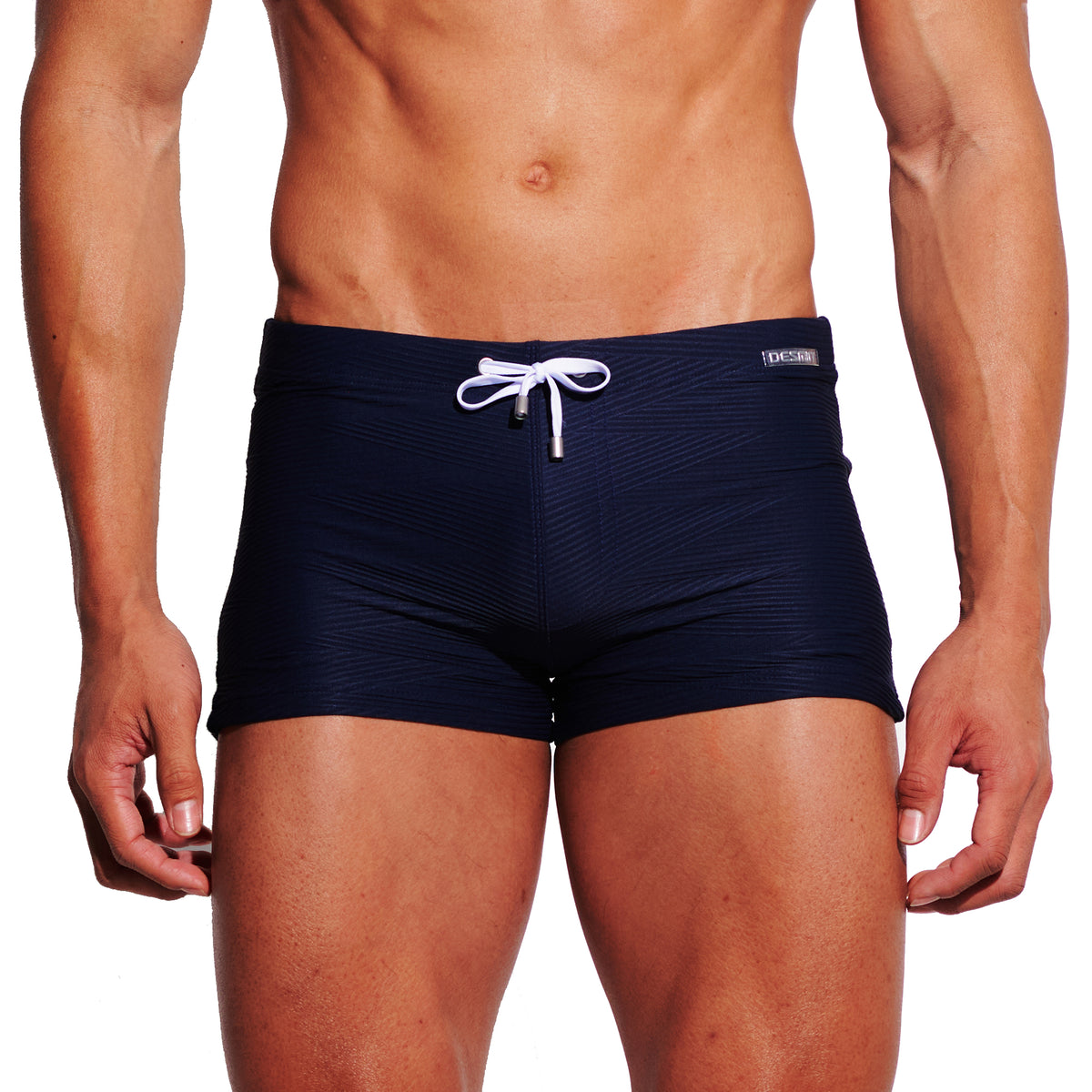 Men's Solid Jacquard High‑Stretch Drawstring Swim Trunks Quick‑Dry Sports Swimwear with Built‑in Liner Cup S4630