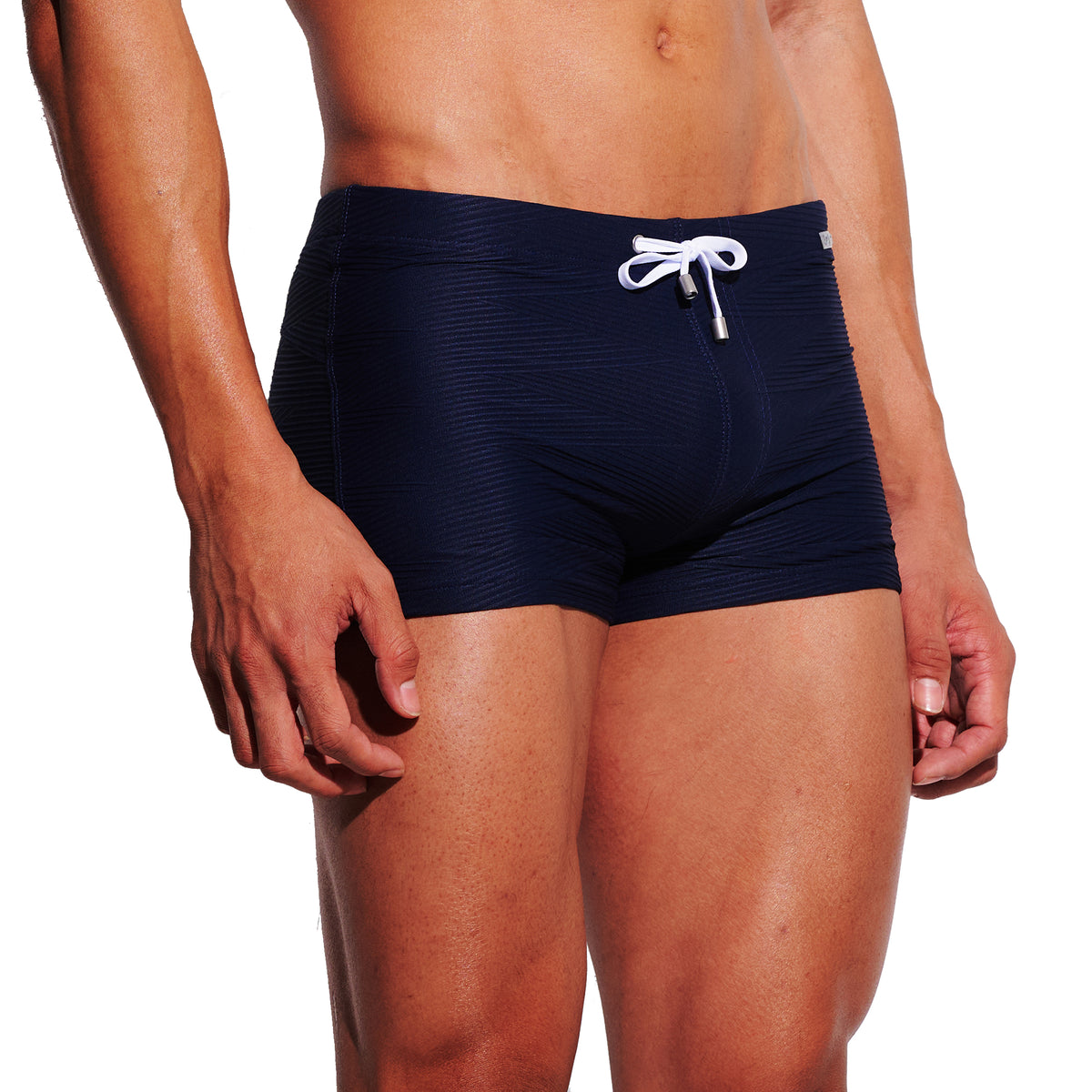 Men's Solid Jacquard High‑Stretch Drawstring Swim Trunks Quick‑Dry Sports Swimwear with Built‑in Liner Cup S4630