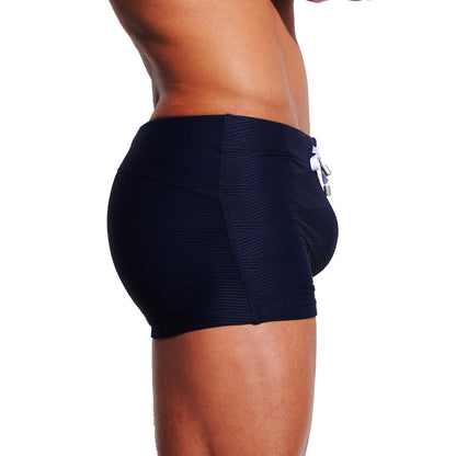 Men's Solid Jacquard High‑Stretch Drawstring Swim Trunks Quick‑Dry Sports Swimwear with Built‑in Liner Cup S4630