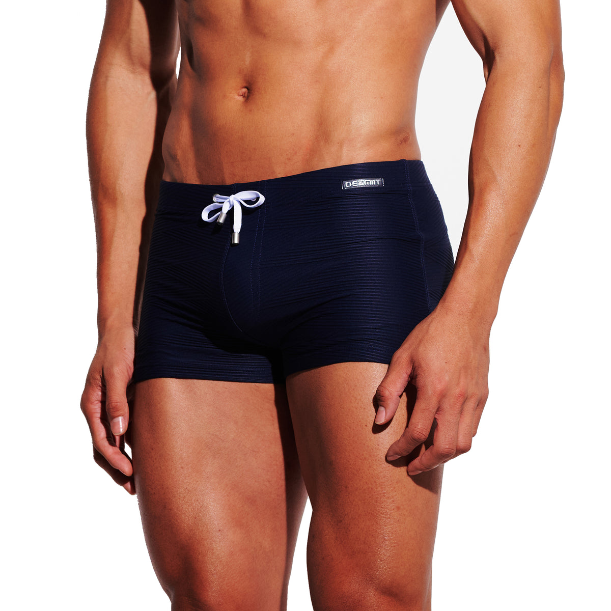 Men's Solid Jacquard High‑Stretch Drawstring Swim Trunks Quick‑Dry Sports Swimwear with Built‑in Liner Cup S4630