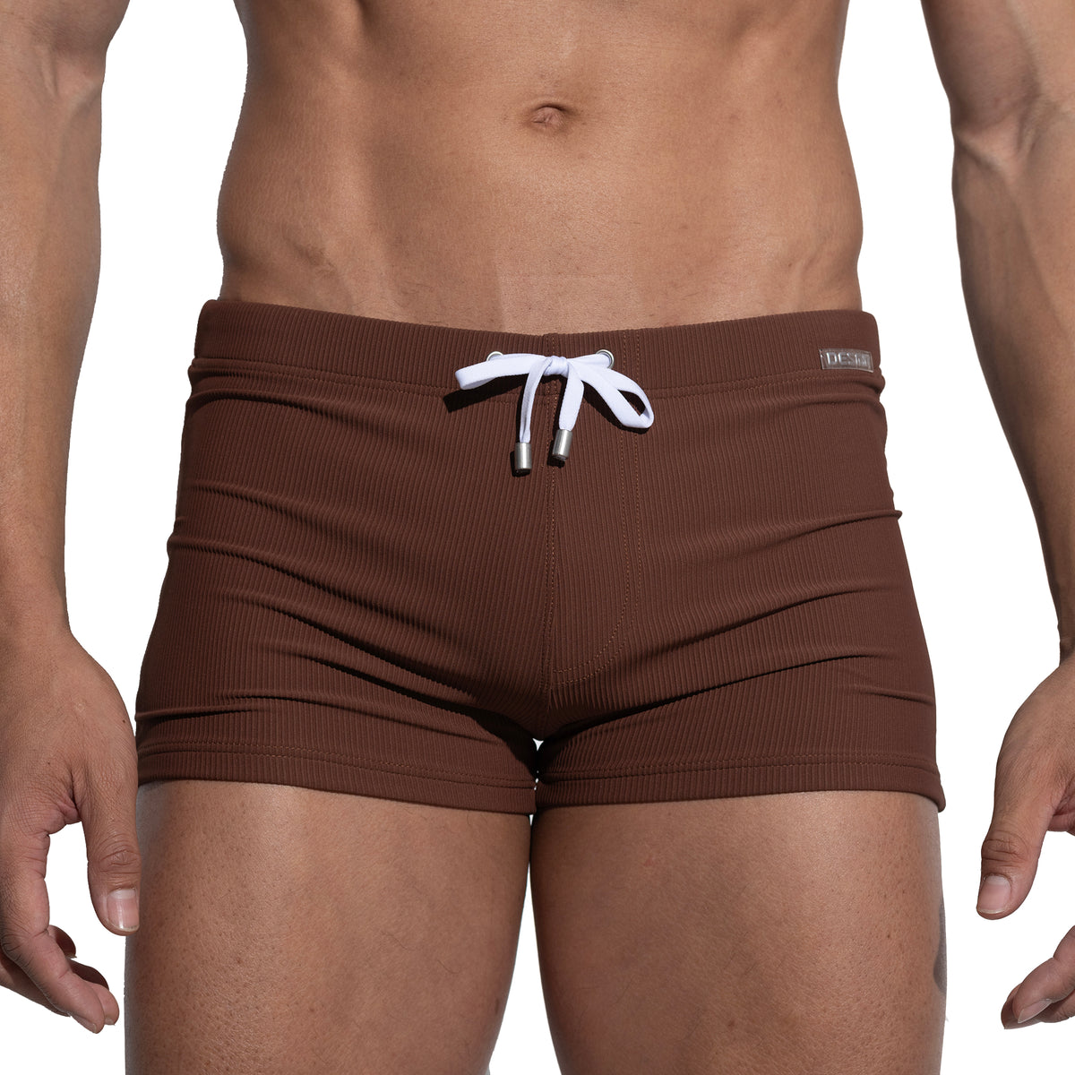 Men's Solid High‑Stretch Drawstring Swim Trunks Quick‑Dry Sports Swimwear with Built‑in Liner Cup S4633