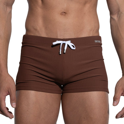 Men's Solid High‑Stretch Drawstring Swim Trunks Quick‑Dry Sports Swimwear with Built‑in Liner Cup S4633