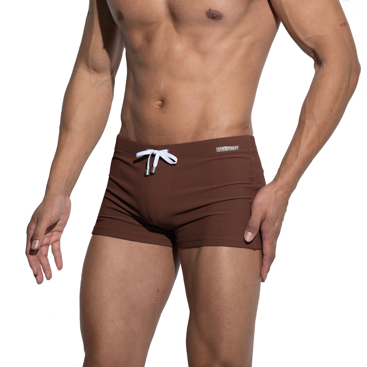 Men's Solid High‑Stretch Drawstring Swim Trunks Quick‑Dry Sports Swimwear with Built‑in Liner Cup S4633