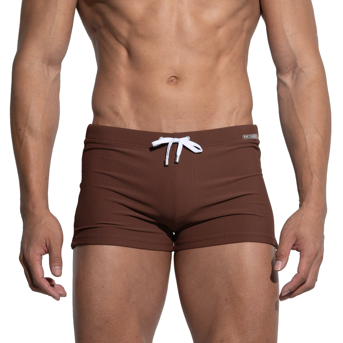 Men's Solid High‑Stretch Drawstring Swim Trunks Quick‑Dry Sports Swimwear with Built‑in Liner Cup S4633