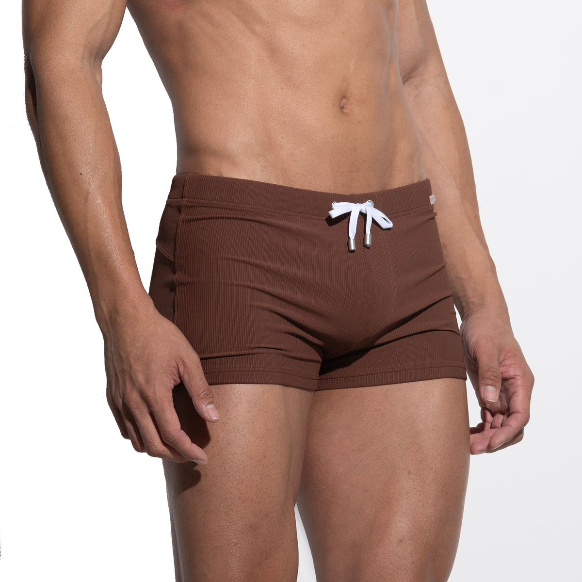 Men's Solid High‑Stretch Drawstring Swim Trunks Quick‑Dry Sports Swimwear with Built‑in Liner Cup S4633