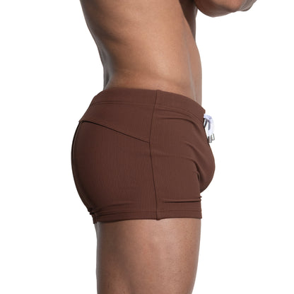 Men's Solid High‑Stretch Drawstring Swim Trunks Quick‑Dry Sports Swimwear with Built‑in Liner Cup S4633