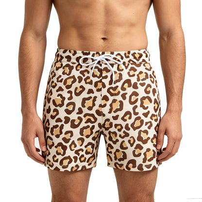 DESMIIT Men's Fashion Leopard Print Swim Board Shorts, Quick‑Dry Breathable Summer Beach Trunks B4690