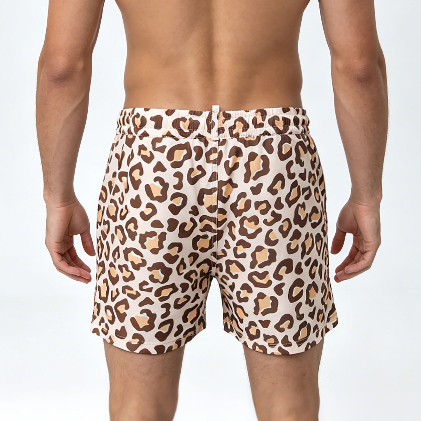 DESMIIT Men's Fashion Leopard Print Swim Board Shorts, Quick‑Dry Breathable Summer Beach Trunks B4690