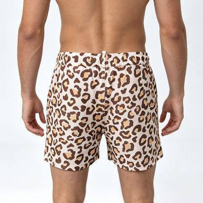 DESMIIT Men's Fashion Leopard Print Swim Board Shorts, Quick‑Dry Breathable Summer Beach Trunks B4690