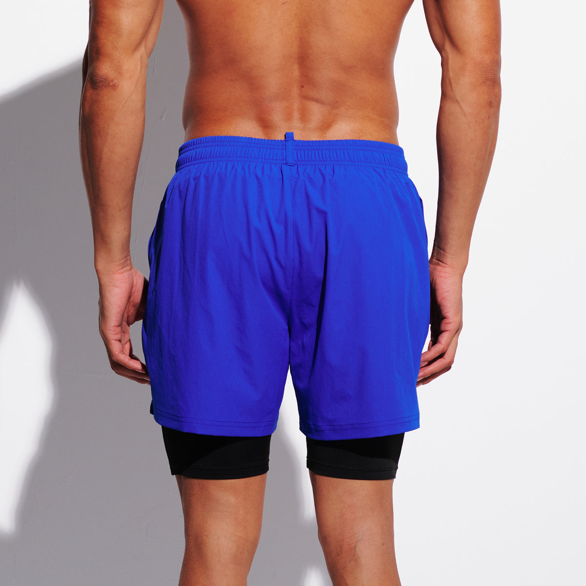 DESMIIT Men's Solid Color Board Shorts with Compression Full Liner, 4-Way Stretch Feather Light Quick Dry Shorts for Beach Gym and Aerobics B4692