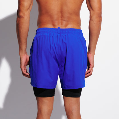 DESMIIT Men's Solid Color Board Shorts with Compression Full Liner, 4-Way Stretch Feather Light Quick Dry Shorts for Beach Gym and Aerobics B4692