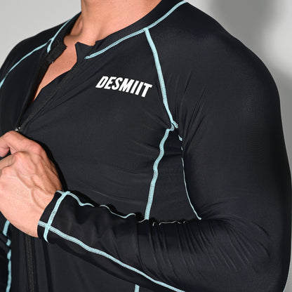 Men's Zip-Up Athletic Compression T-Shirt, UPF 50+ Sun Protection Base Layer for Hiking & Swimming  T5508