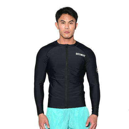 Men's Zip-Up Compression Long Sleeve T-Shirt, Sun Protection Base Layer for Running Hiking Workout  5509