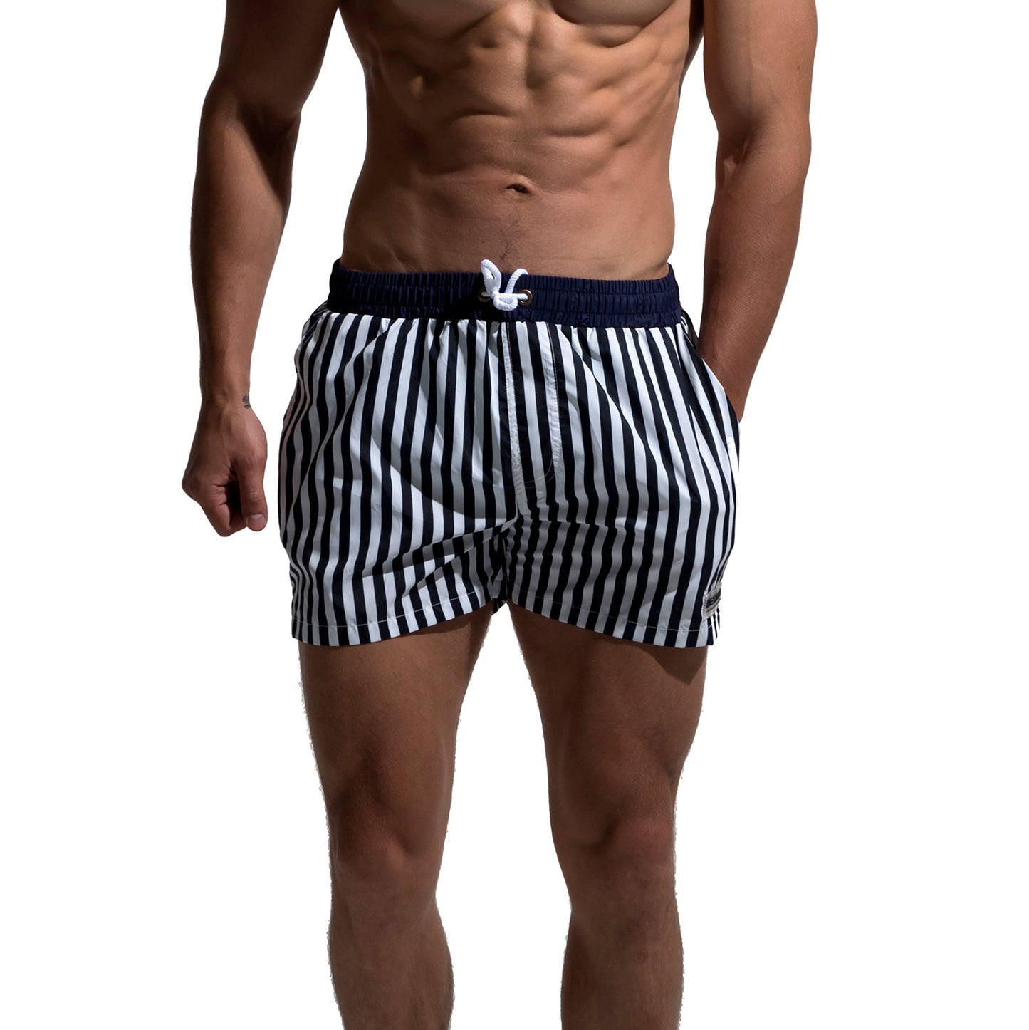 Men's Vertical Stripes Drawstring Board Shorts | Quick-Dry Portable Sports Swimwear with Pockets S612