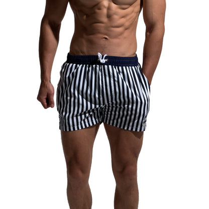 Men's Vertical Stripes Drawstring Board Shorts | Quick-Dry Portable Sports Swimwear with Pockets S612