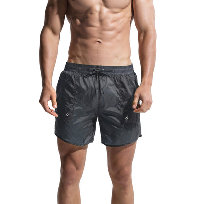 DESMIIT Men's Ultra-Thin Portable Semi-Sheer Shiny Fabric Quick Dry Swim Board Shorts, Breathable Beach Shorts S727