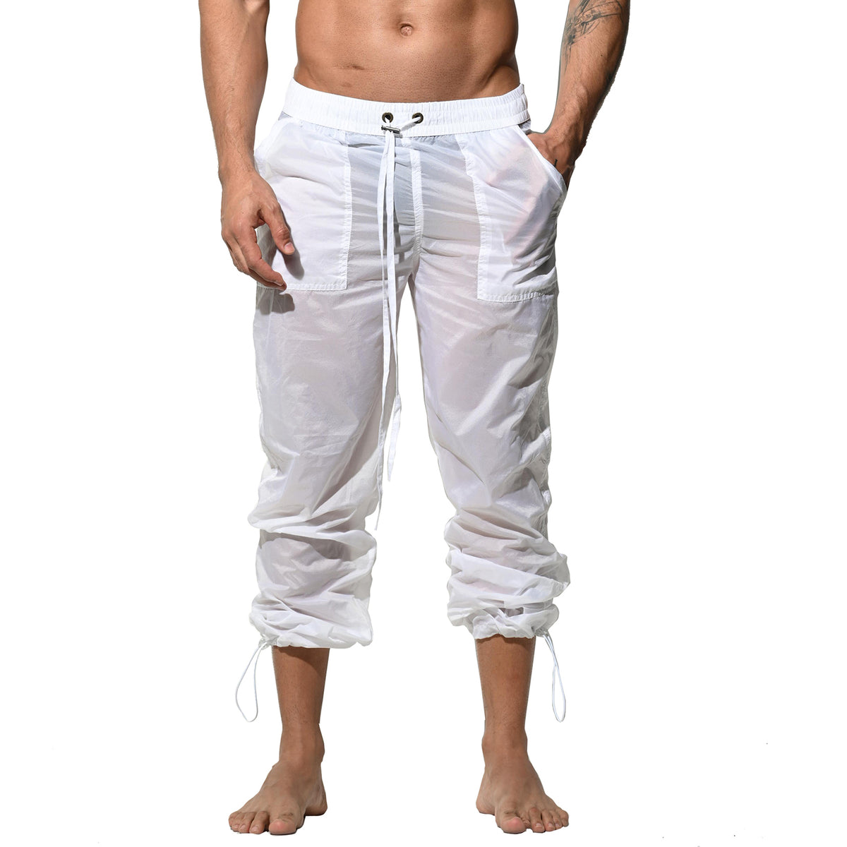 Desmiit Men's Lightweight See-Through Translucent Unlined Solid Long Beach Pants UV Blocking B1129