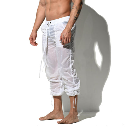 Desmiit Men's Lightweight See-Through Translucent Unlined Solid Long Beach Pants UV Blocking B1129