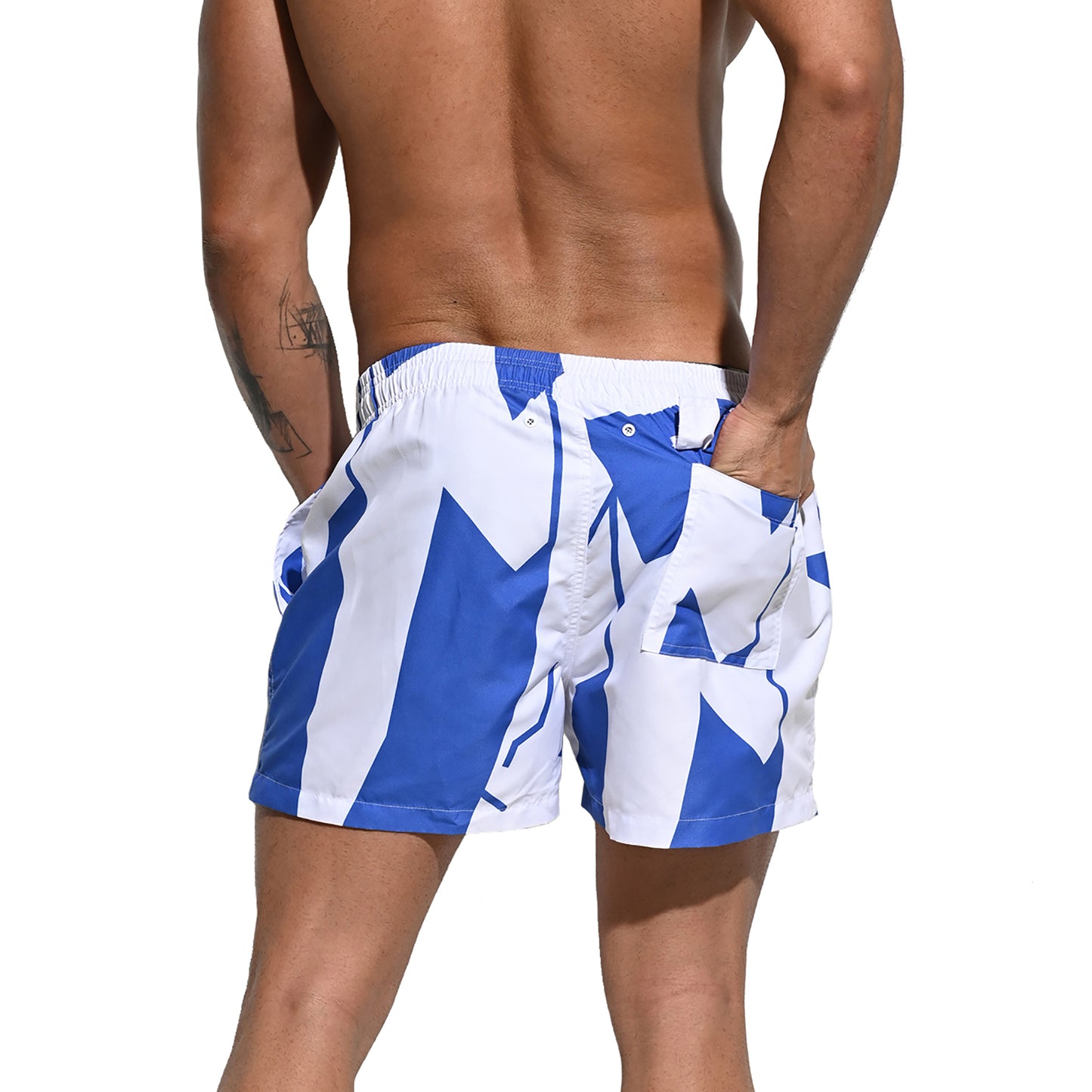 DESMIIT Men's Loose swimming Fast-Dry  Printed beach shorts 2 points  Blue Block Board Shorts  B2102