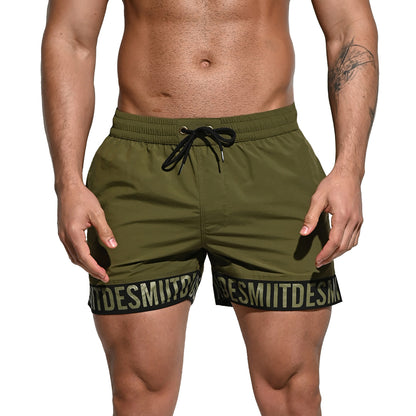 DESMIIT Men's Extra Short Alphabet Splicing Loose Board Shorts Fast-Dry Sports Swimwear B2105