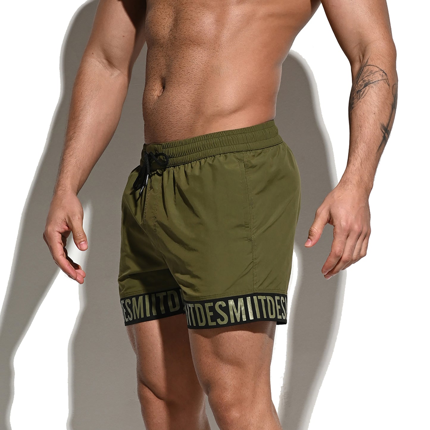 DESMIIT Men's Extra Short Alphabet Splicing Loose Board Shorts Fast-Dry Sports Swimwear B2105