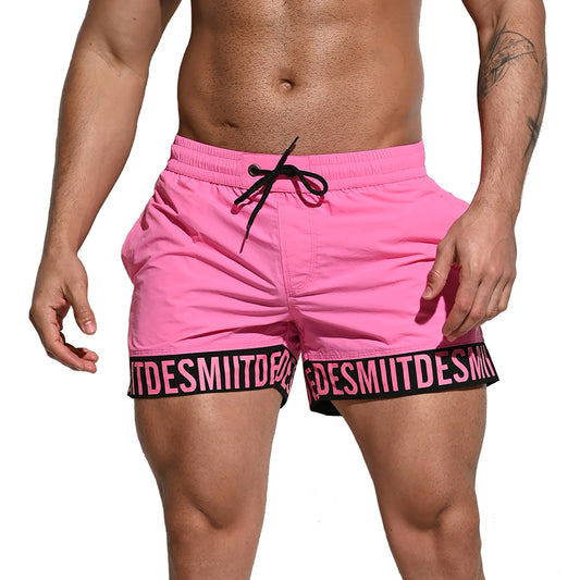 DESMIIT Men's Extra Short Alphabet Splicing Loose Board Shorts Fast-Dry Sports Swimwear B2105