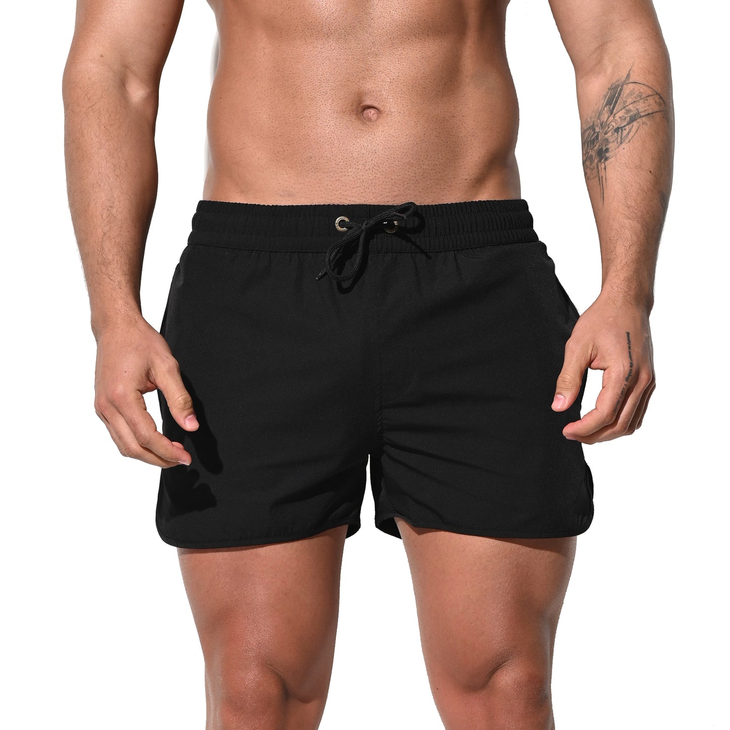 DESMIIT Men's Solid Ultra‑Short Feather‑Light Quick Dry Drawstring Board Shorts with Pockets Lightweight for Gym Beach Aerobics B2233