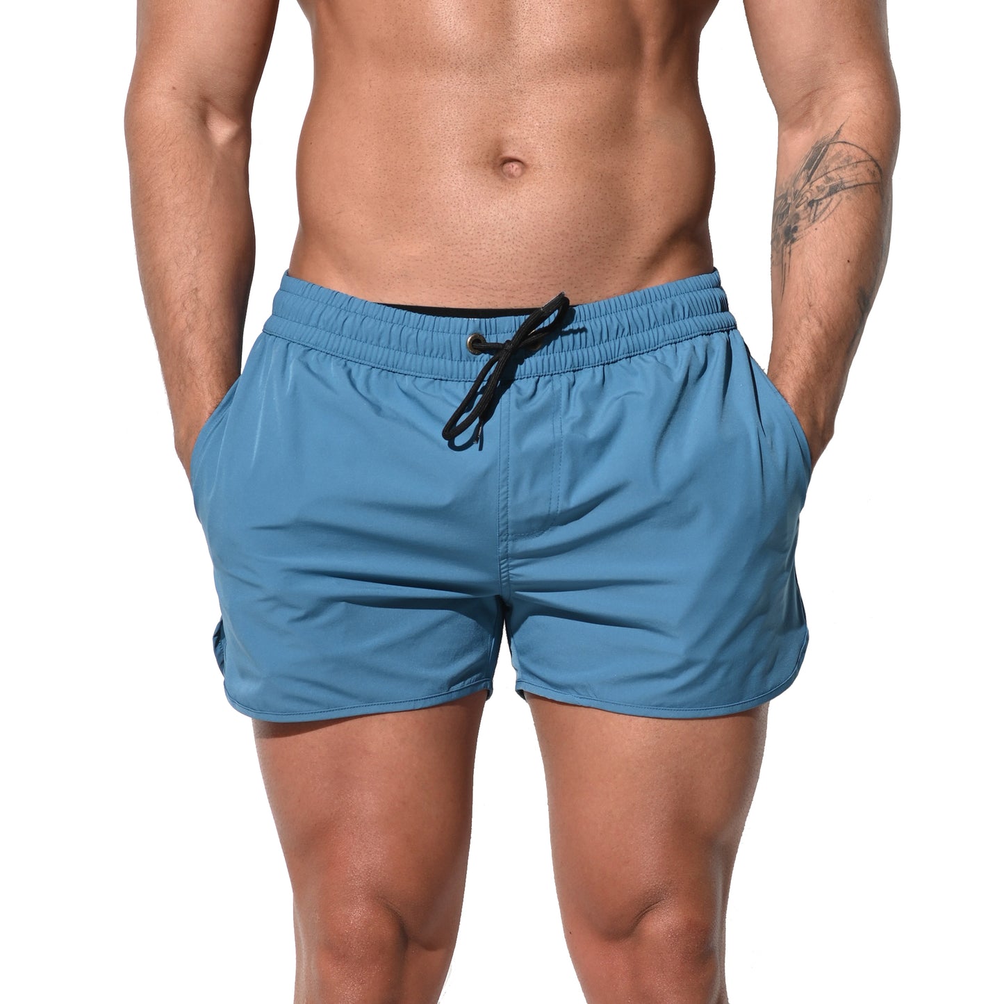 DESMIIT Men's Solid Ultra‑Short Feather‑Light Quick Dry Drawstring Board Shorts with Pockets Lightweight for Gym Beach Aerobics B2233