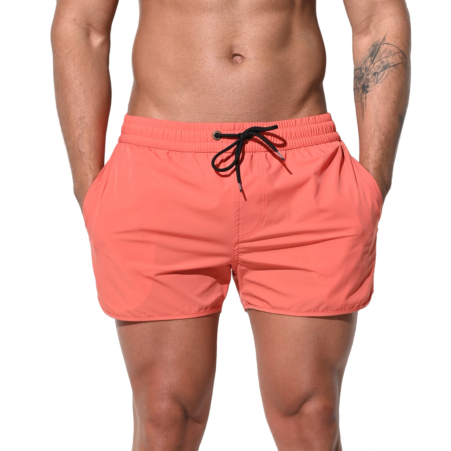 DESMIIT Men's Solid Ultra‑Short Feather‑Light Quick Dry Drawstring Board Shorts with Pockets Lightweight for Gym Beach Aerobics B2233