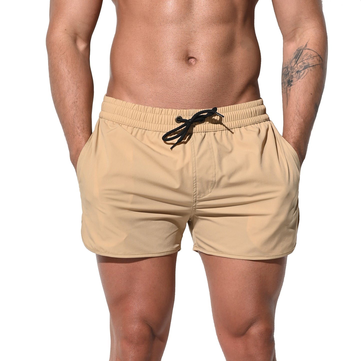 DESMIIT Men's Solid Ultra‑Short Feather‑Light Quick Dry Drawstring Board Shorts with Pockets Lightweight for Gym Beach Aerobics B2233