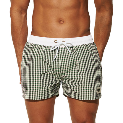 DESMIIT Men's Fashion Fine Check Short Length Quick Dry Board Shorts, Quick‑Dry Breathable Beach Shorts B2466