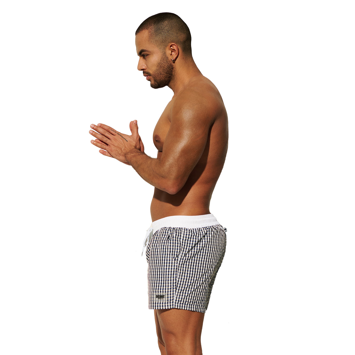 DESMIIT Men's Fashion Fine Check Short Length Quick Dry Board Shorts, Quick‑Dry Breathable Beach Shorts B2466