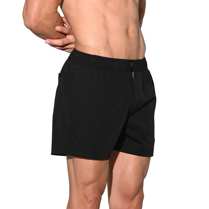 DESMIIT Men's Lightweight Quick Dry Solid Ultra‑Short Drawstring Board Shorts with Pockets for Gym Beach Aerobics B2576