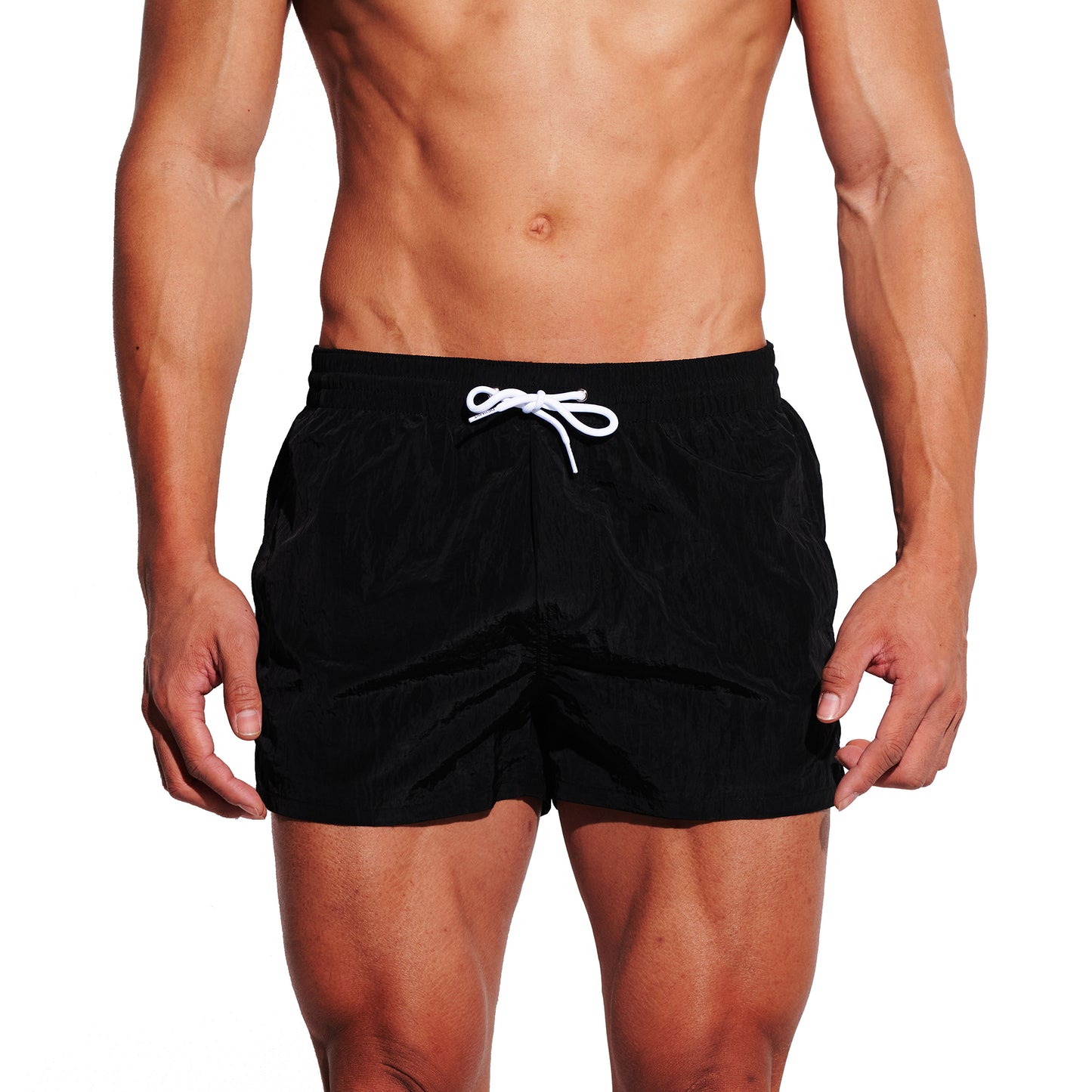 Men's Shiny Metallic Swim Trunks with Pockets, Quick-Dry Mesh Lined Board Shorts for Beach & Sports B2678