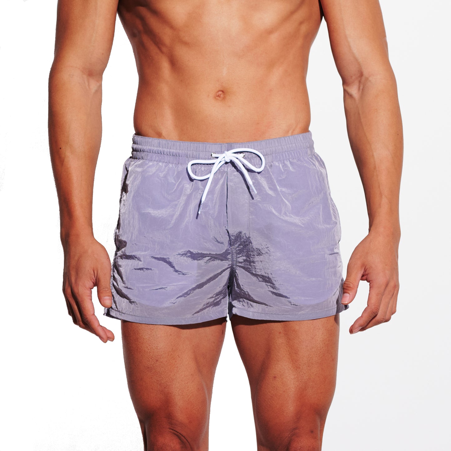 Men's Shiny Metallic Swim Trunks with Pockets, Quick-Dry Mesh Lined Board Shorts for Beach & Sports B2678