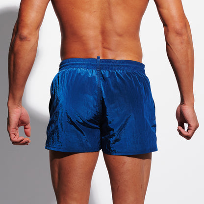 Men's Shiny Metallic Swim Trunks with Pockets, Quick-Dry Mesh Lined Board Shorts for Beach & Sports B2678