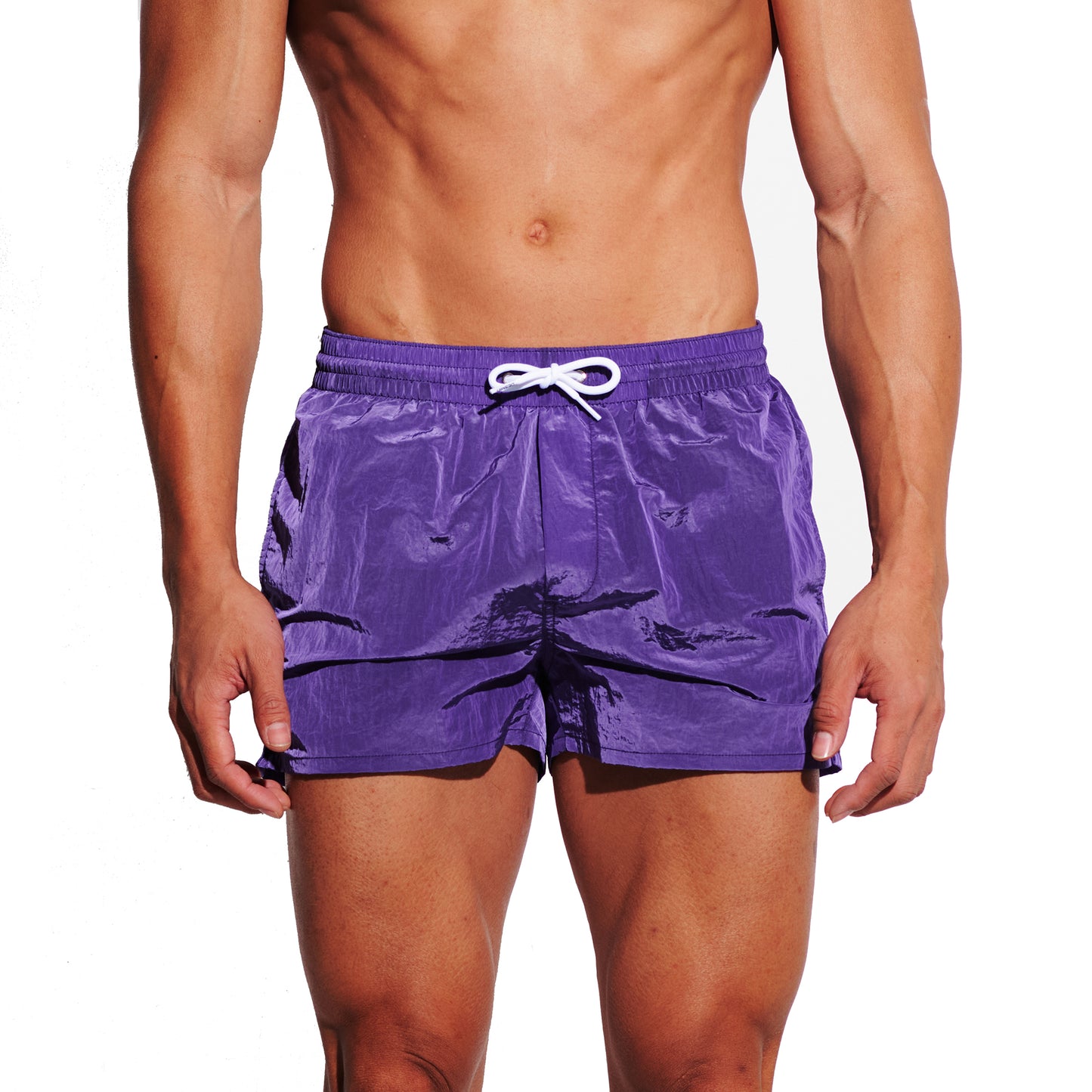 Men's Shiny Metallic Swim Trunks with Pockets, Quick-Dry Mesh Lined Board Shorts for Beach & Sports B2678