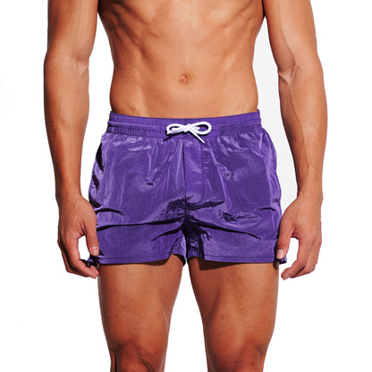 Men's Shiny Metallic Swim Trunks with Pockets, Quick-Dry Mesh Lined Board Shorts for Beach & Sports B2678