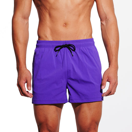 Men's Solid Ultra Short Athletic Running Shorts, High Stretch Soft Quick-Dry Gym Workout with Pockets & Brief Liner B2679