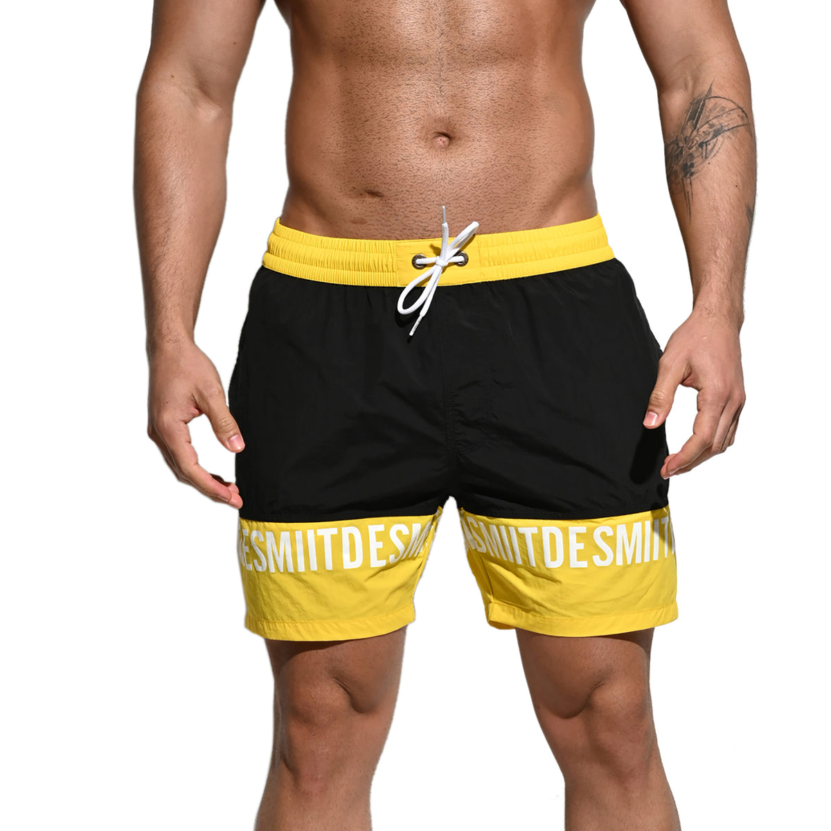 DESMIIT Men's Fashion Color Block Quick dry Swim Board Shorts, Quick‑Dry Breathable Beach shorts B3107